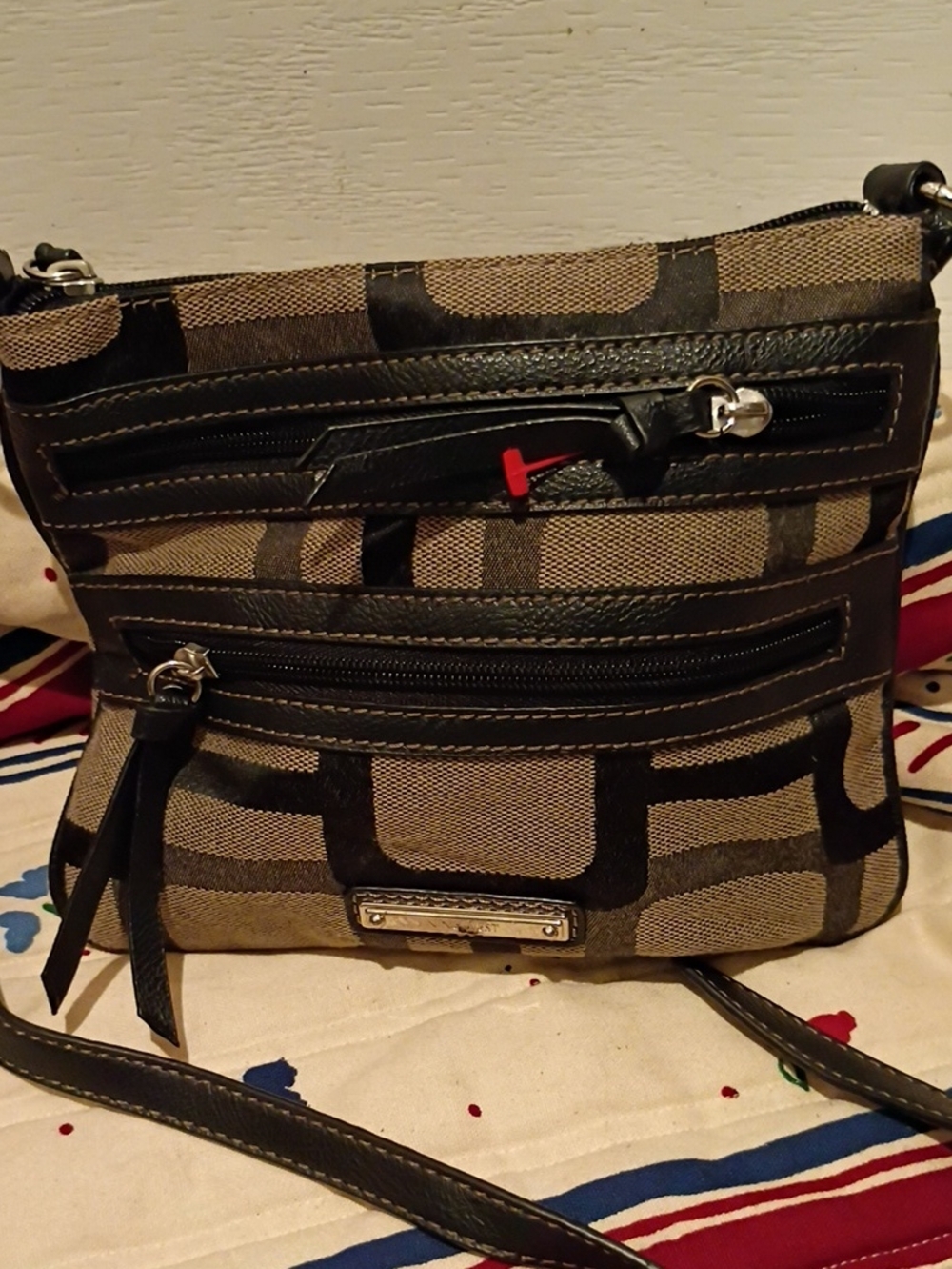 Coach Brown Canvas Crossbody with Black Leather Trim